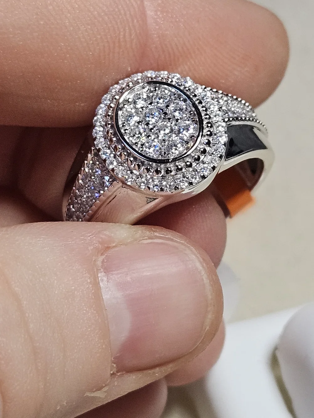 NWT Men’s Moissanite Oval Cluster Ring 925 Sterling Silver Size 10